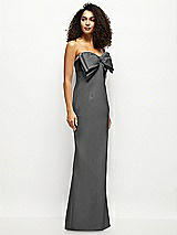 Side View Thumbnail - Gunmetal Strapless Satin Column Maxi Dress with Oversized Handcrafted Bow