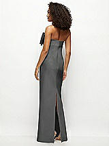 Rear View Thumbnail - Gunmetal Strapless Satin Column Maxi Dress with Oversized Handcrafted Bow
