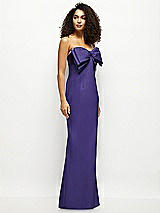 Side View Thumbnail - Grape Strapless Satin Column Maxi Dress with Oversized Handcrafted Bow