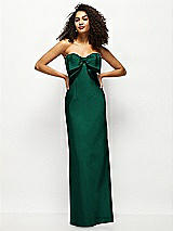 Alt View 1 Thumbnail - Hunter Green Strapless Satin Column Maxi Dress with Oversized Handcrafted Bow
