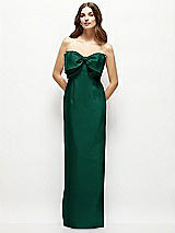 Alt View 2 Thumbnail - Hunter Green Strapless Satin Column Maxi Dress with Oversized Handcrafted Bow