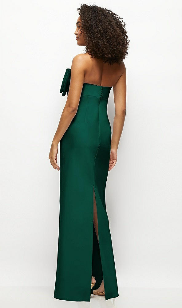 Back View - Hunter Green Strapless Satin Column Maxi Dress with Oversized Handcrafted Bow