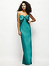 Front View Thumbnail - Jade Strapless Satin Column Maxi Dress with Oversized Handcrafted Bow
