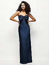 Alt View 1 Thumbnail - Midnight Navy Strapless Satin Column Maxi Dress with Oversized Handcrafted Bow