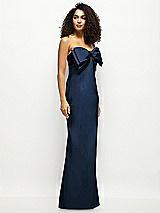 Side View Thumbnail - Midnight Navy Strapless Satin Column Maxi Dress with Oversized Handcrafted Bow