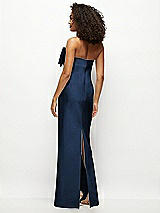 Rear View Thumbnail - Midnight Navy Strapless Satin Column Maxi Dress with Oversized Handcrafted Bow