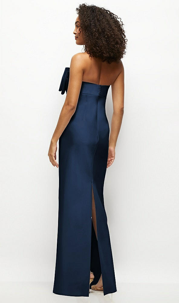 Back View - Midnight Navy Strapless Satin Column Maxi Dress with Oversized Handcrafted Bow