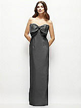 Alt View 2 Thumbnail - Pewter Strapless Satin Column Maxi Dress with Oversized Handcrafted Bow