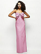 Alt View 1 Thumbnail - Powder Pink Strapless Satin Column Maxi Dress with Oversized Handcrafted Bow