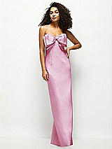 Front View Thumbnail - Powder Pink Strapless Satin Column Maxi Dress with Oversized Handcrafted Bow