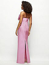 Rear View Thumbnail - Powder Pink Strapless Satin Column Maxi Dress with Oversized Handcrafted Bow