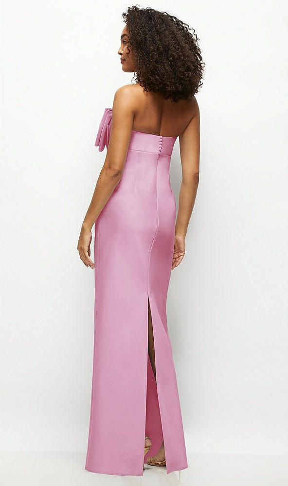 Back View - Powder Pink Strapless Satin Column Maxi Dress with Oversized Handcrafted Bow
