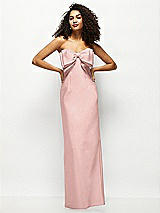 Alt View 1 Thumbnail - Rose - PANTONE Rose Quartz Strapless Satin Column Maxi Dress with Oversized Handcrafted Bow