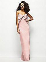 Front View Thumbnail - Rose - PANTONE Rose Quartz Strapless Satin Column Maxi Dress with Oversized Handcrafted Bow