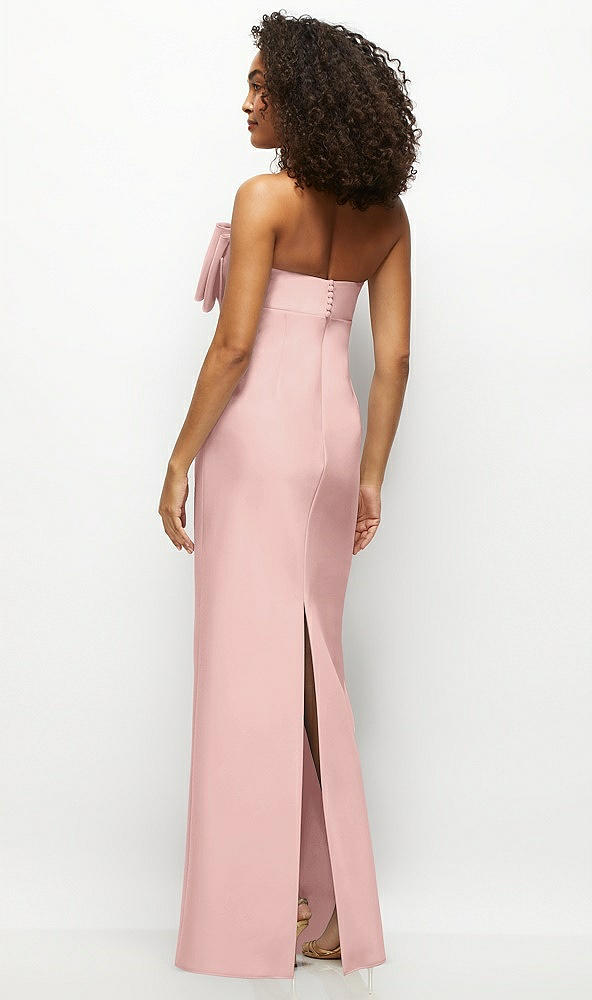 Back View - Rose - PANTONE Rose Quartz Strapless Satin Column Maxi Dress with Oversized Handcrafted Bow