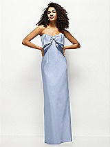 Alt View 1 Thumbnail - Sky Blue Strapless Satin Column Maxi Dress with Oversized Handcrafted Bow