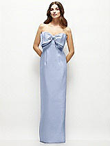 Alt View 2 Thumbnail - Sky Blue Strapless Satin Column Maxi Dress with Oversized Handcrafted Bow