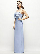 Alt View 3 Thumbnail - Sky Blue Strapless Satin Column Maxi Dress with Oversized Handcrafted Bow