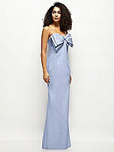 Side View Thumbnail - Sky Blue Strapless Satin Column Maxi Dress with Oversized Handcrafted Bow