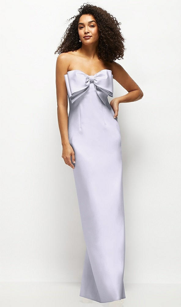 Front View - Silver Dove Strapless Satin Column Maxi Dress with Oversized Handcrafted Bow