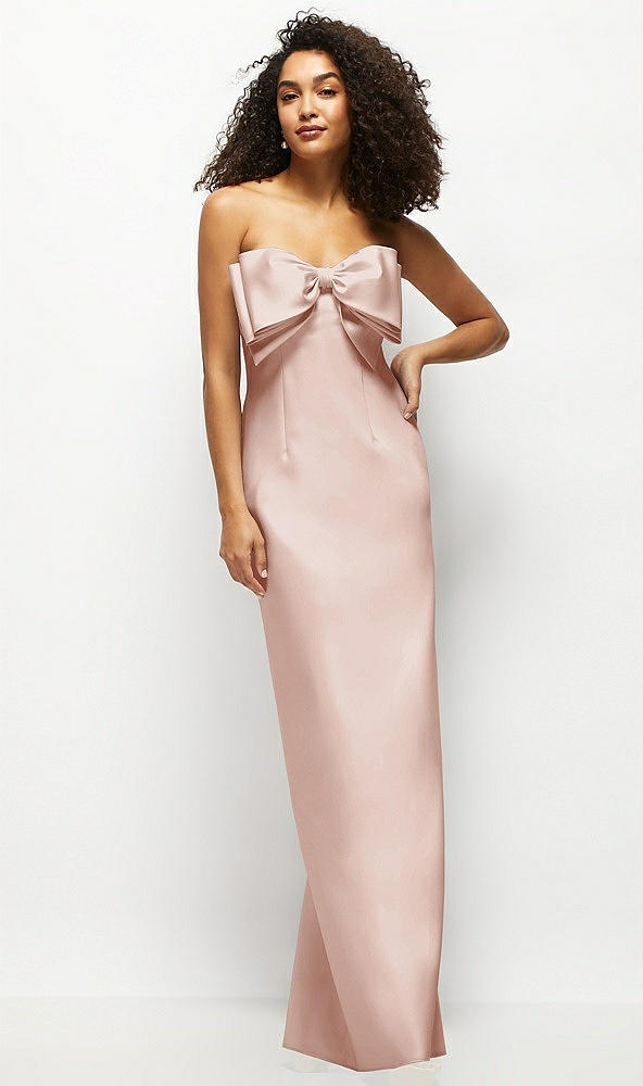 Front View - Toasted Sugar Strapless Satin Column Maxi Dress with Oversized Handcrafted Bow