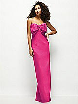 Front View Thumbnail - Think Pink Strapless Satin Column Maxi Dress with Oversized Handcrafted Bow