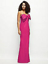 Side View Thumbnail - Think Pink Strapless Satin Column Maxi Dress with Oversized Handcrafted Bow