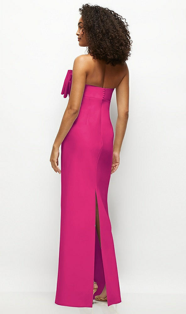 Back View - Think Pink Strapless Satin Column Maxi Dress with Oversized Handcrafted Bow