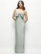 Alt View 2 Thumbnail - Willow Green Strapless Satin Column Maxi Dress with Oversized Handcrafted Bow