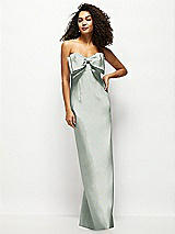Front View Thumbnail - Willow Green Strapless Satin Column Maxi Dress with Oversized Handcrafted Bow