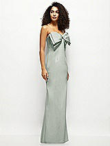 Side View Thumbnail - Willow Green Strapless Satin Column Maxi Dress with Oversized Handcrafted Bow