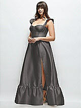 Alt View 2 Thumbnail - Caviar Gray Satin Corset Maxi Dress with Ruffle Straps & Skirt