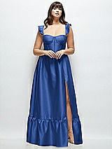 Alt View 1 Thumbnail - Classic Blue Satin Corset Maxi Dress with Ruffle Straps & Skirt
