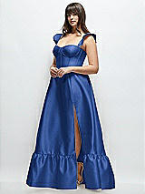 Alt View 2 Thumbnail - Classic Blue Satin Corset Maxi Dress with Ruffle Straps & Skirt
