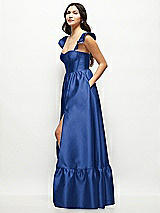 Side View Thumbnail - Classic Blue Satin Corset Maxi Dress with Ruffle Straps & Skirt