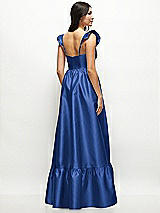 Rear View Thumbnail - Classic Blue Satin Corset Maxi Dress with Ruffle Straps & Skirt