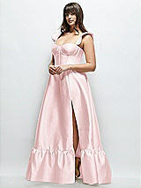 Alt View 2 Thumbnail - Ballet Pink Satin Corset Maxi Dress with Ruffle Straps & Skirt