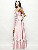 Side View Thumbnail - Ballet Pink Satin Corset Maxi Dress with Ruffle Straps & Skirt
