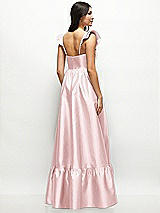 Rear View Thumbnail - Ballet Pink Satin Corset Maxi Dress with Ruffle Straps & Skirt