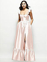 Front View Thumbnail - Blush Satin Corset Maxi Dress with Ruffle Straps & Skirt