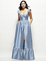 Front View Thumbnail - Cloudy Satin Corset Maxi Dress with Ruffle Straps & Skirt