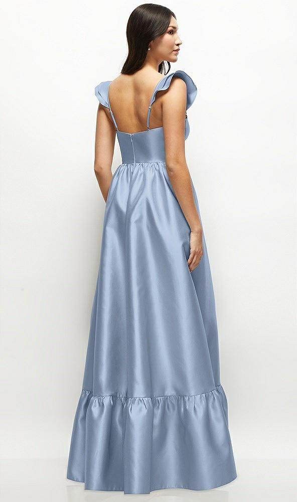 Back View - Cloudy Satin Corset Maxi Dress with Ruffle Straps & Skirt