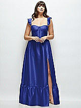 Alt View 1 Thumbnail - Cobalt Blue Satin Corset Maxi Dress with Ruffle Straps & Skirt