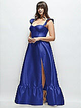 Alt View 2 Thumbnail - Cobalt Blue Satin Corset Maxi Dress with Ruffle Straps & Skirt