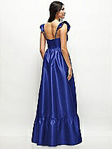 Rear View Thumbnail - Cobalt Blue Satin Corset Maxi Dress with Ruffle Straps & Skirt