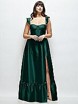 Alt View 1 Thumbnail - Evergreen Satin Corset Maxi Dress with Ruffle Straps & Skirt