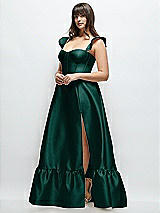 Alt View 2 Thumbnail - Evergreen Satin Corset Maxi Dress with Ruffle Straps & Skirt