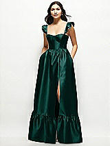 Front View Thumbnail - Evergreen Satin Corset Maxi Dress with Ruffle Straps & Skirt