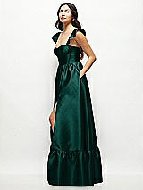 Side View Thumbnail - Evergreen Satin Corset Maxi Dress with Ruffle Straps & Skirt