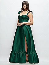 Alt View 2 Thumbnail - Hunter Green Satin Corset Maxi Dress with Ruffle Straps & Skirt